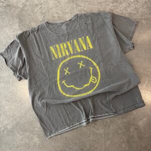 Vintage Y2K Nirvana Grey Band Tour Oversized Distressed Graphic Tee Women's OS